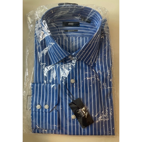 Hugo Boss Striped Dress Shirt. Regular Fit. 17 Neck x 32/33 Sleeve NWT - Picture 5 of 6